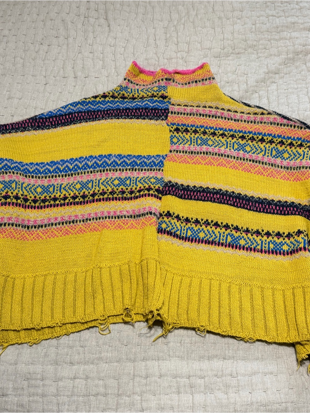 Free People Yellow Multicolor Fair Isle Turtleneck Sweater